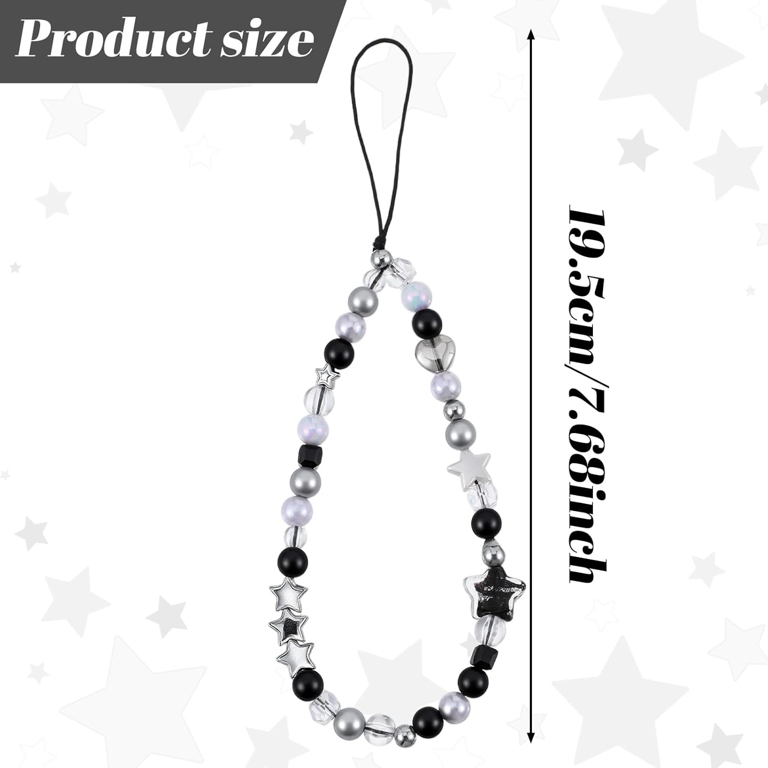 Beaded Camera Hand Strap, Cool Black Star Phone Lanyard Wrist Cute Bag Charm Digital Camera Wrist Strap for V1258-DP02-A-542