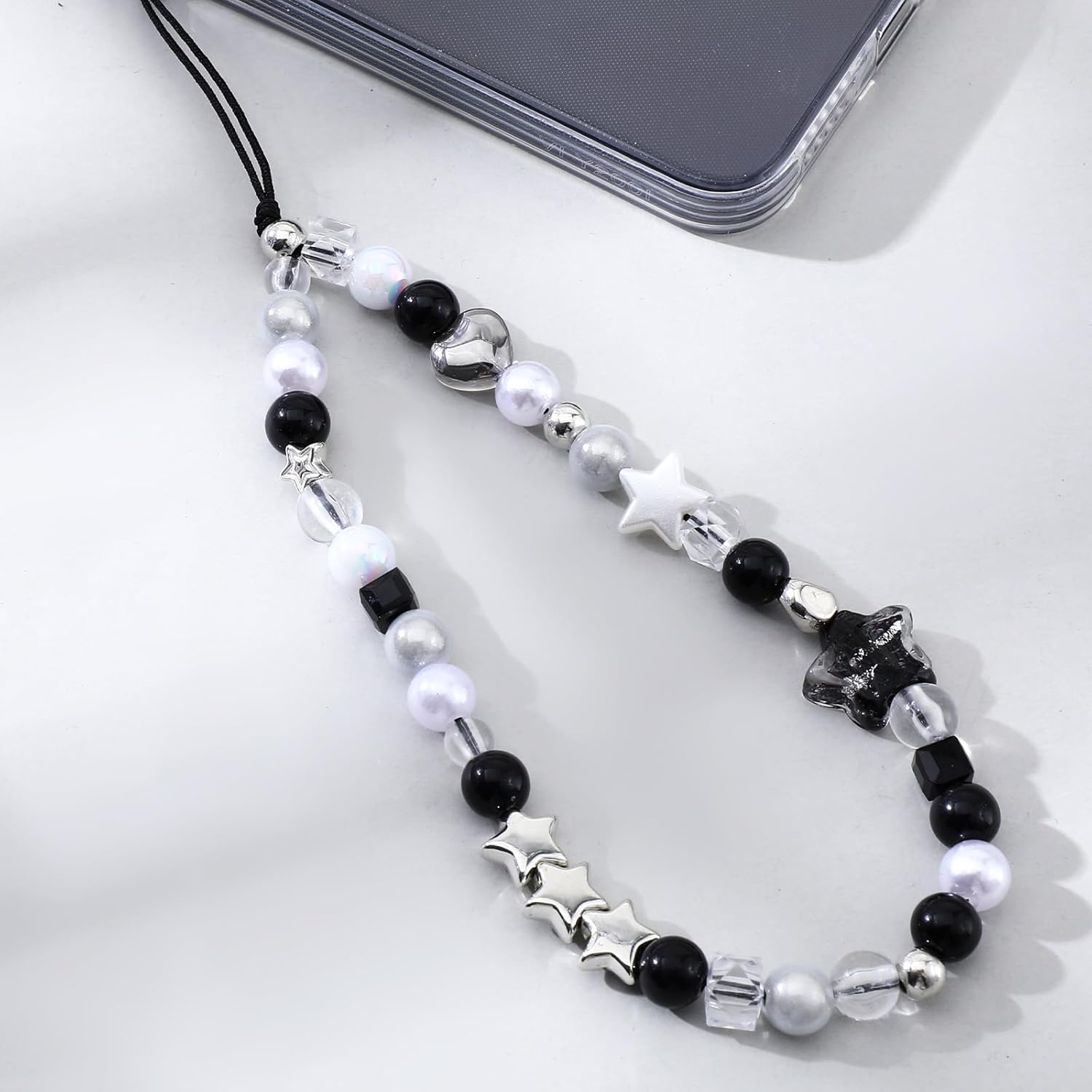 Beaded Camera Hand Strap, Cool Black Star Phone Lanyard Wrist Cute Bag Charm Digital Camera Wrist Strap for V1258-DP02-A-542