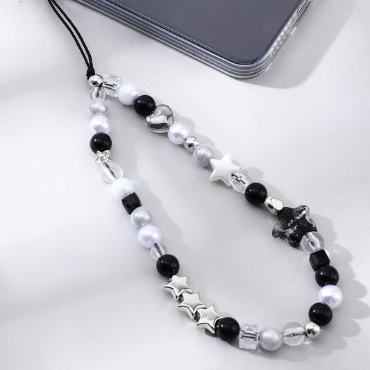 Beaded Camera Hand Strap, Cool Black Star Phone Lanyard Wrist Cute Bag Charm Digital Camera Wrist Strap for V1258-DP02-A-542