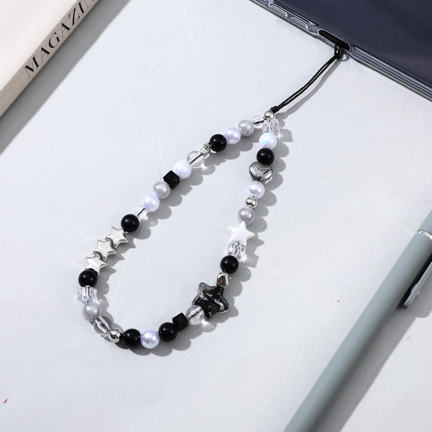 Beaded Camera Hand Strap, Cool Black Star Phone Lanyard Wrist Cute Bag Charm Digital Camera Wrist Strap for V1258-DP02-A-542
