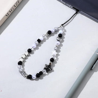 Beaded Camera Hand Strap, Cool Black Star Phone Lanyard Wrist Cute Bag Charm Digital Camera Wrist Strap for V1258-DP02-A-542