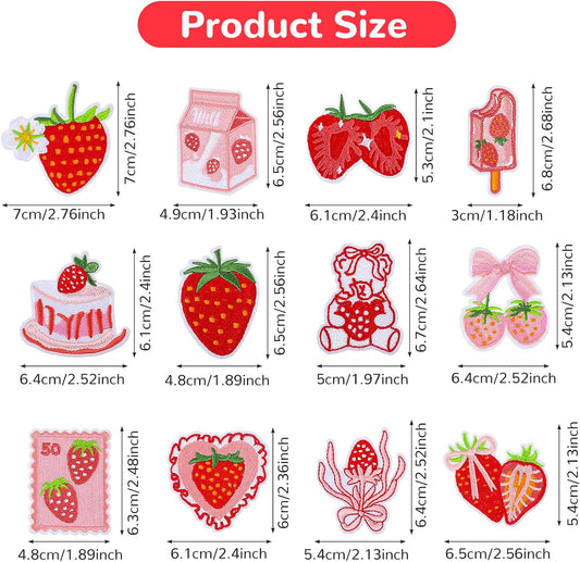 12PCS Strawberry Iron on Patches,Cute Patches Iron on Fruit Bow Embroidered Patch for Clothing Backpack Hat V1258-DP02-A-545