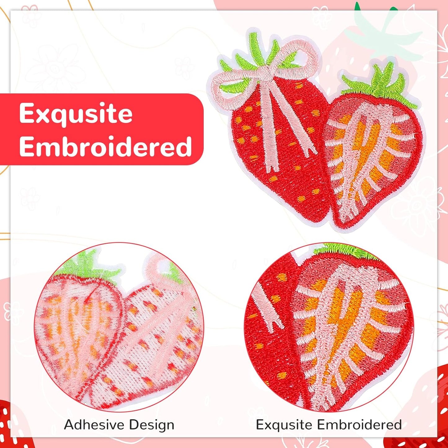 12PCS Strawberry Iron on Patches,Cute Patches Iron on Fruit Bow Embroidered Patch for Clothing Backpack Hat V1258-DP02-A-545