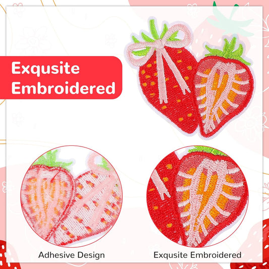 12PCS Strawberry Iron on Patches,Cute Patches Iron on Fruit Bow Embroidered Patch for Clothing Backpack Hat V1258-DP02-A-545