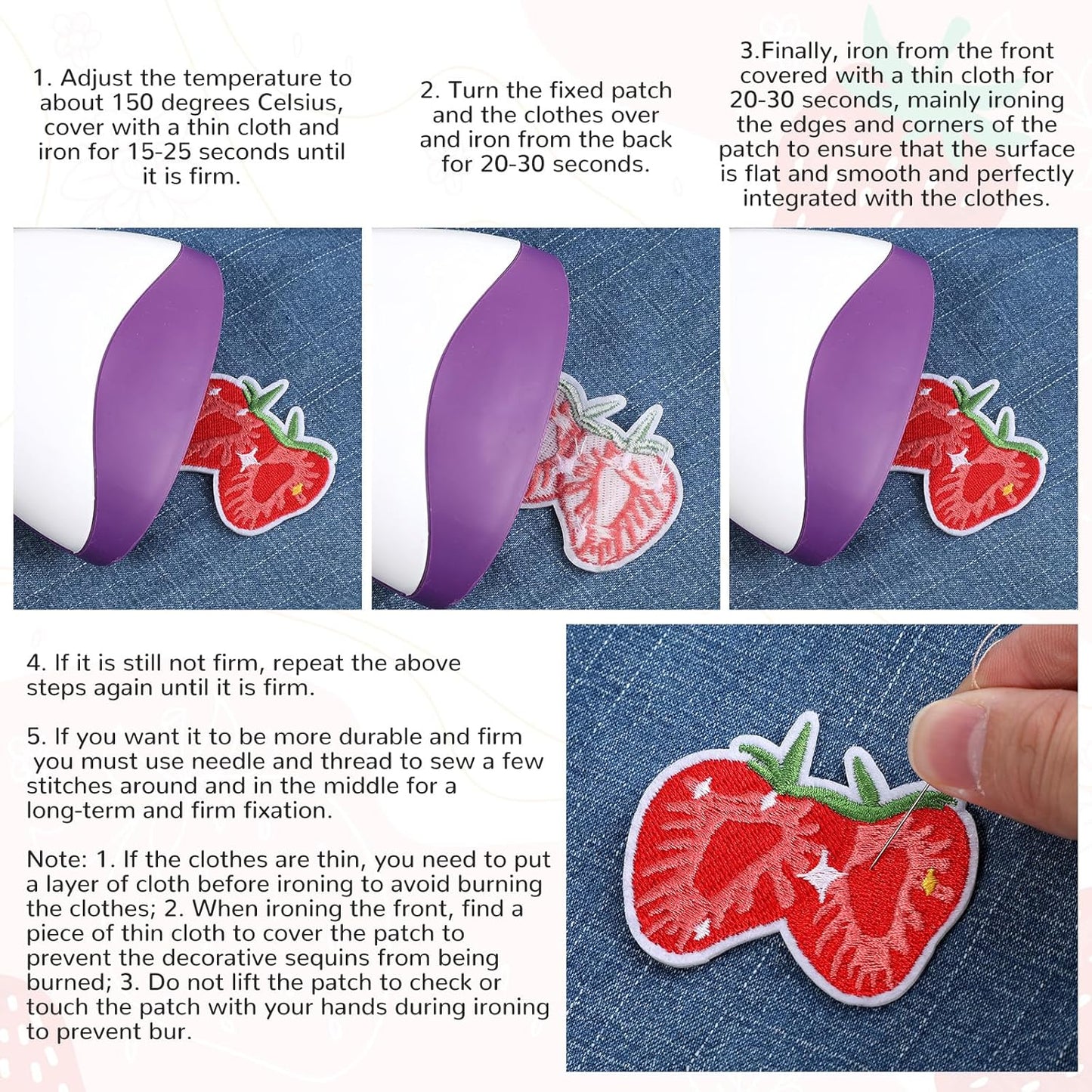 12PCS Strawberry Iron on Patches,Cute Patches Iron on Fruit Bow Embroidered Patch for Clothing Backpack Hat V1258-DP02-A-545