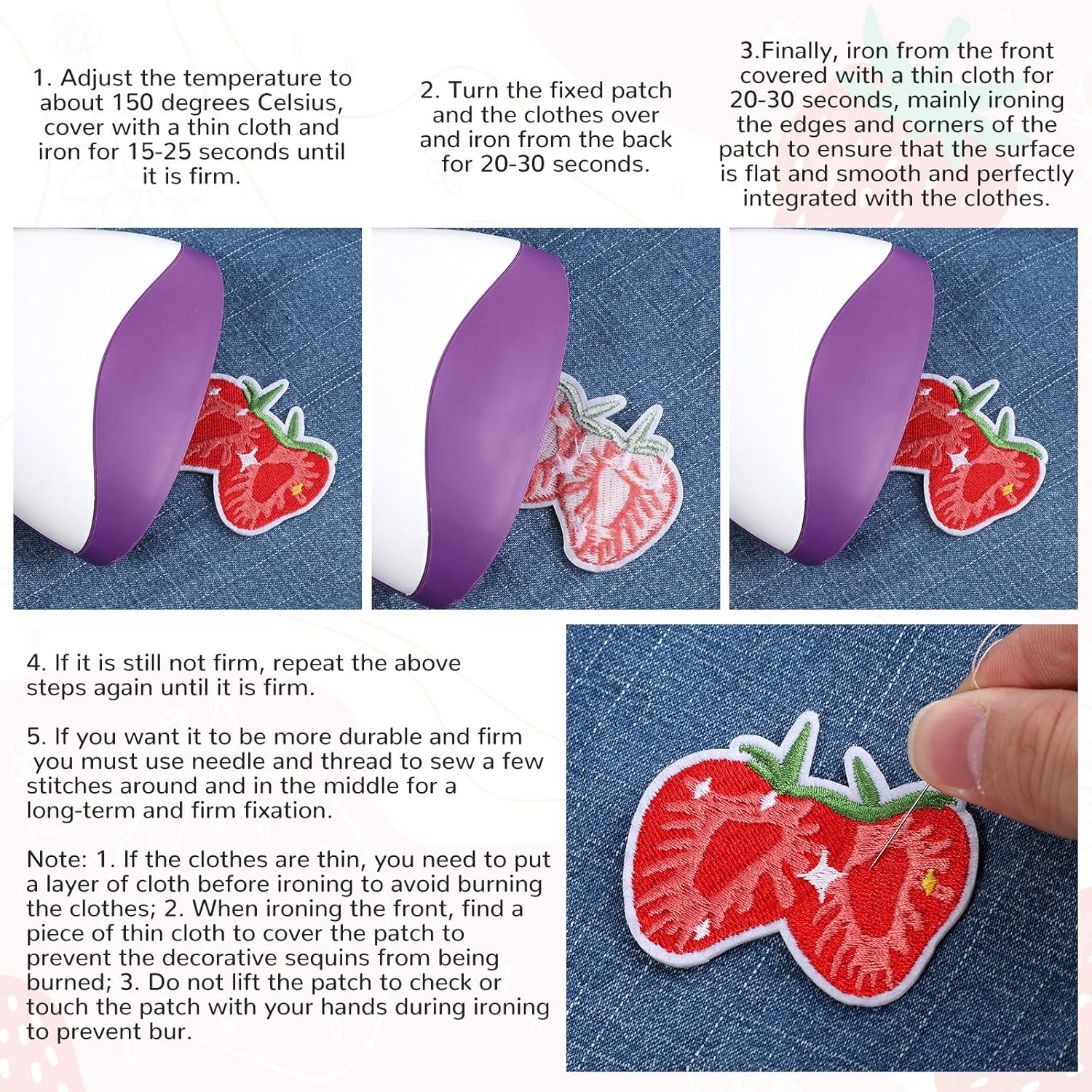 12PCS Strawberry Iron on Patches,Cute Patches Iron on Fruit Bow Embroidered Patch for Clothing Backpack Hat V1258-DP02-A-545