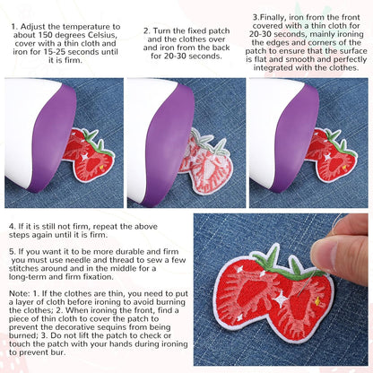 12PCS Strawberry Iron on Patches,Cute Patches Iron on Fruit Bow Embroidered Patch for Clothing Backpack Hat V1258-DP02-A-545