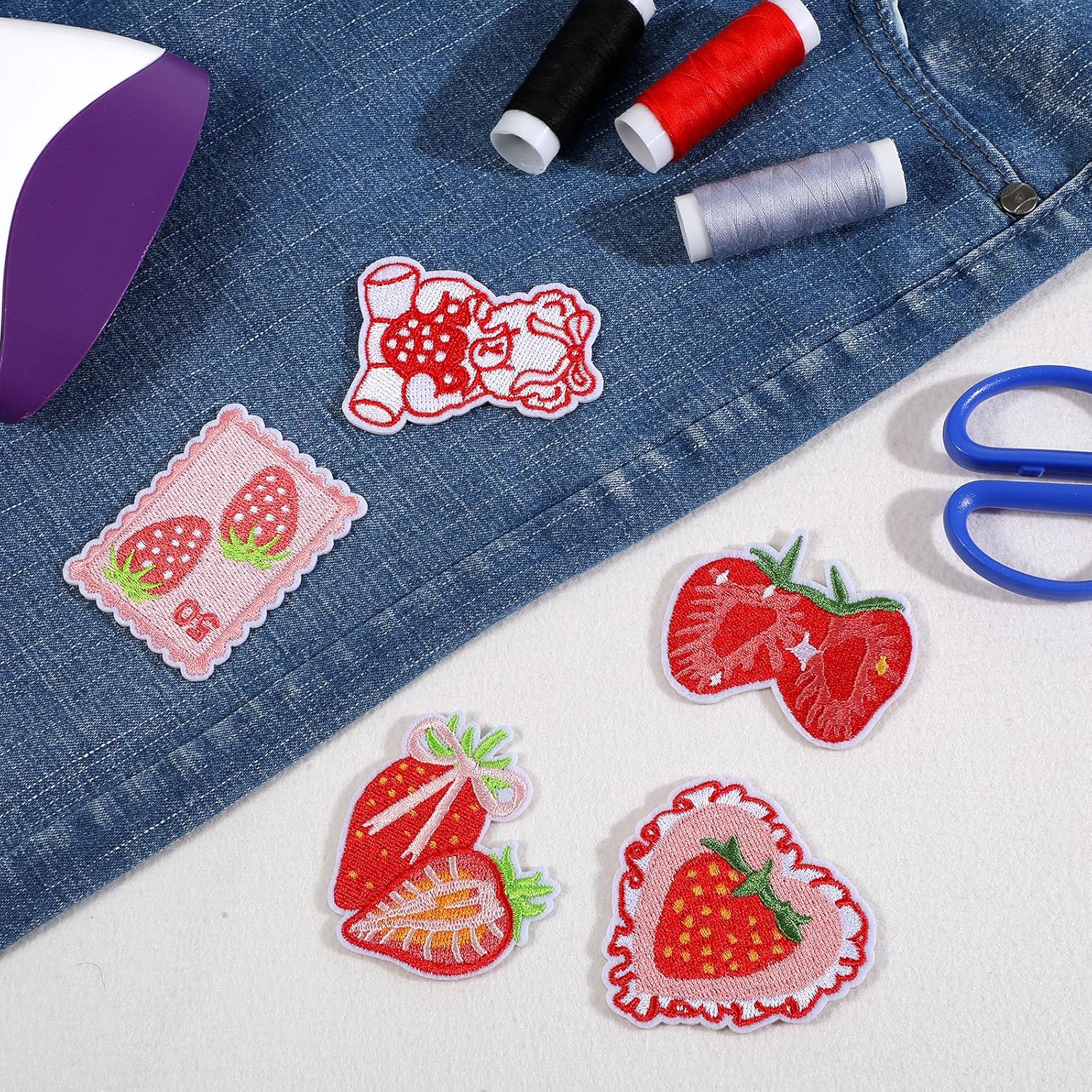 12PCS Strawberry Iron on Patches,Cute Patches Iron on Fruit Bow Embroidered Patch for Clothing Backpack Hat V1258-DP02-A-545
