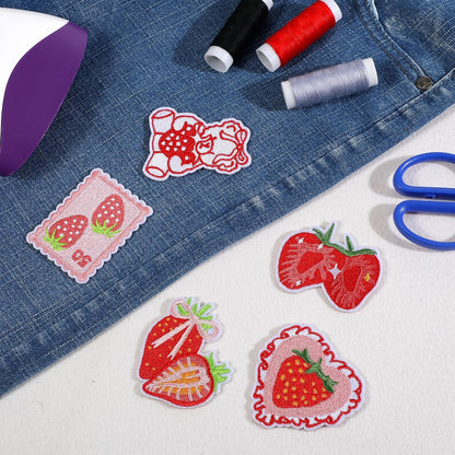 12PCS Strawberry Iron on Patches,Cute Patches Iron on Fruit Bow Embroidered Patch for Clothing Backpack Hat V1258-DP02-A-545