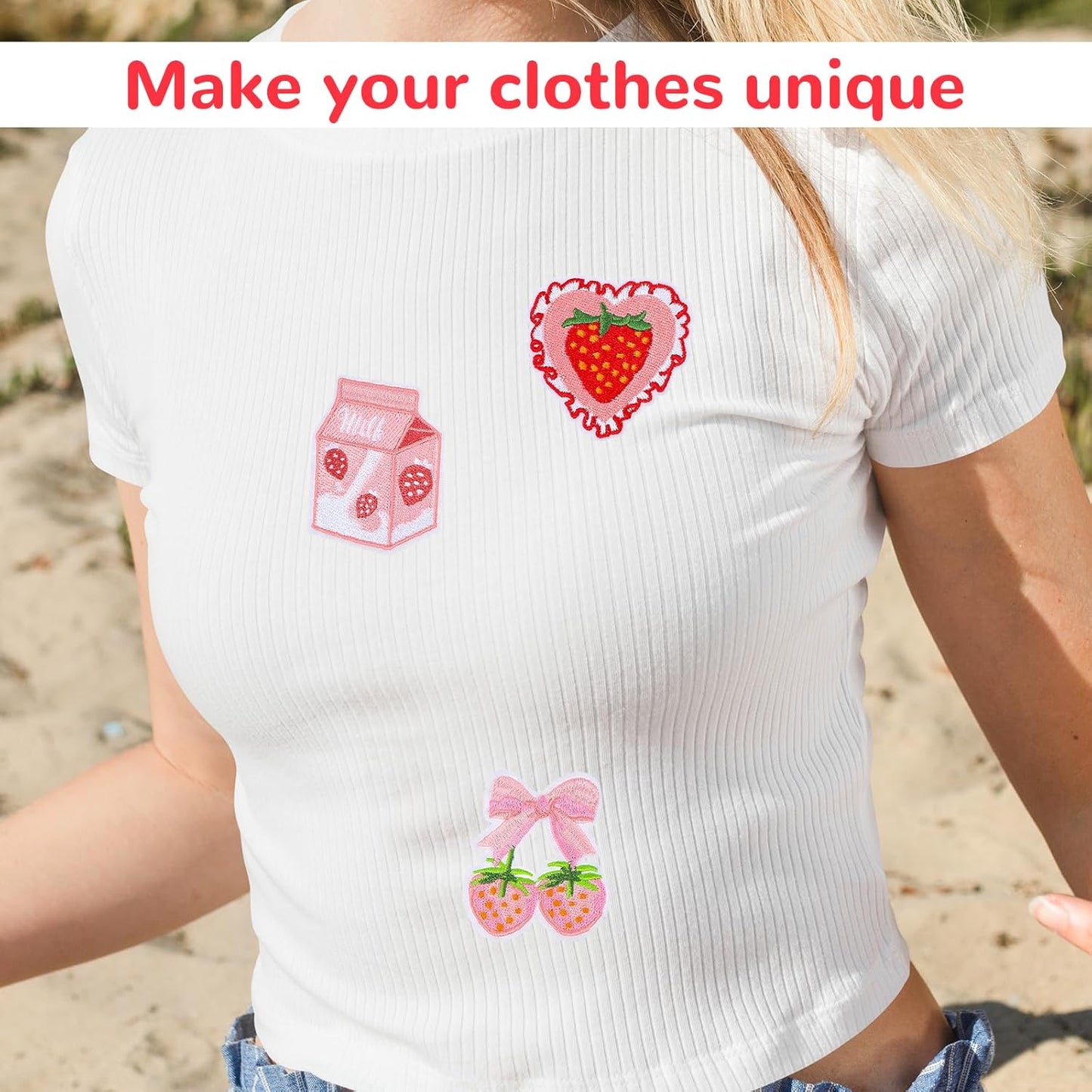 12PCS Strawberry Iron on Patches,Cute Patches Iron on Fruit Bow Embroidered Patch for Clothing Backpack Hat V1258-DP02-A-545