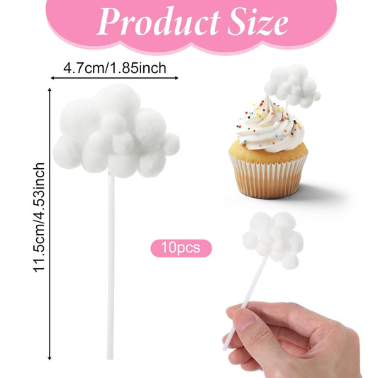 Shimmeroo 10Pcs Cupcake Cloud Decorations, Plush Cute Cloud Decorations Dessert Picks Toppers Yarn Ball Cake V1258-DP02-A-546