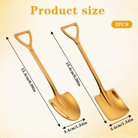 2PCS Mini Gold Shovel Spoons, Stainless Steel Shovel Spoons Square Head Pointed Reusable Spoon Set for Coffee V1258-DP02-A-548