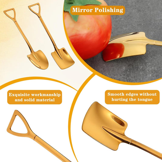 2PCS Mini Gold Shovel Spoons, Stainless Steel Shovel Spoons Square Head Pointed Reusable Spoon Set for Coffee V1258-DP02-A-548