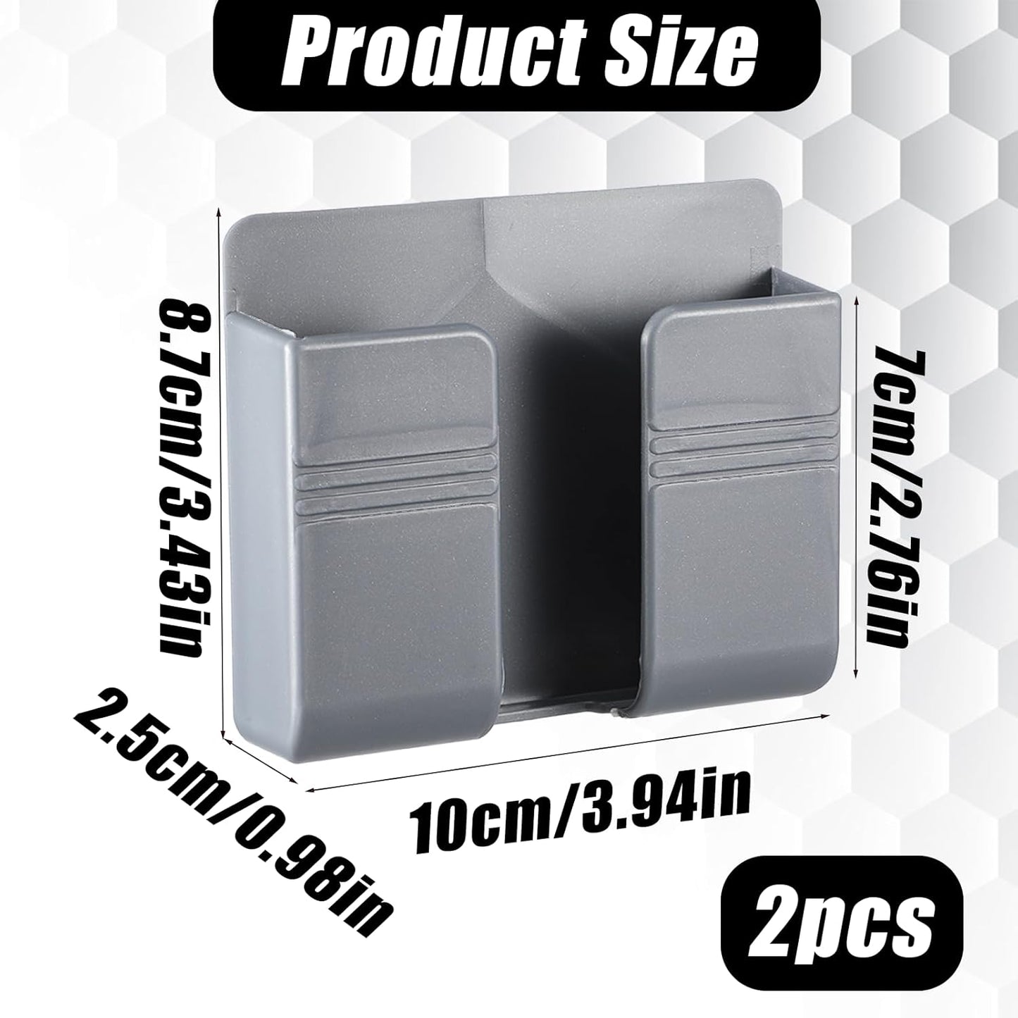 2 Pcs Wall Mount Phone Holder Self Adhesive Phone Shelf with Data Cable Receiving Hole, Grey Charger Remote V1258-DP02-A-553
