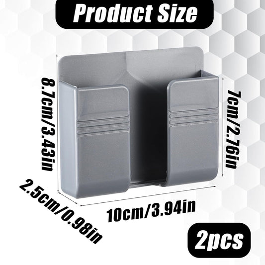 2 Pcs Wall Mount Phone Holder Self Adhesive Phone Shelf with Data Cable Receiving Hole, Grey Charger Remote V1258-DP02-A-553