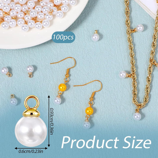 Vin Beauty Pearl Charms, 100 Pcs Pearl Charms for Jewelry Making, Pearls Beads Faux Pearls Pendant Charm DIY V1258-DP02-A-554