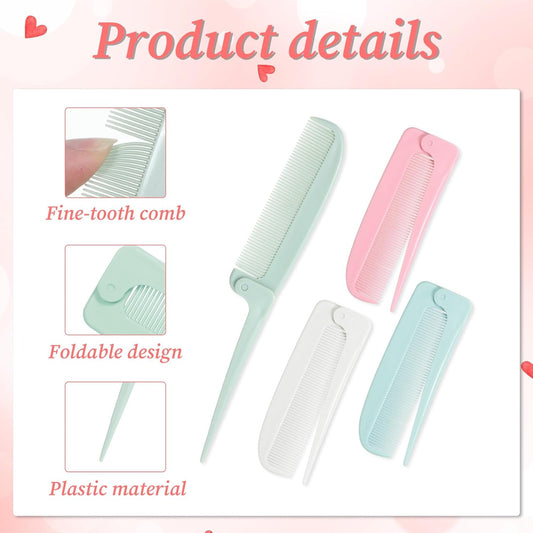 4 Pcs Rat Tail Folding Combs, Hair Parting Comb Travel Foldable Comb for Men & Women, Portable Small Mini V1258-DP02-A-562