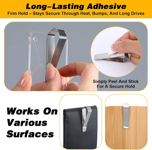 4 Pack Car Sun Visor Photo Clips, Stainless Steel Sun Visor Clips for Car with Adhesive Clip Mounting Kit for V1258-DP02-A-563