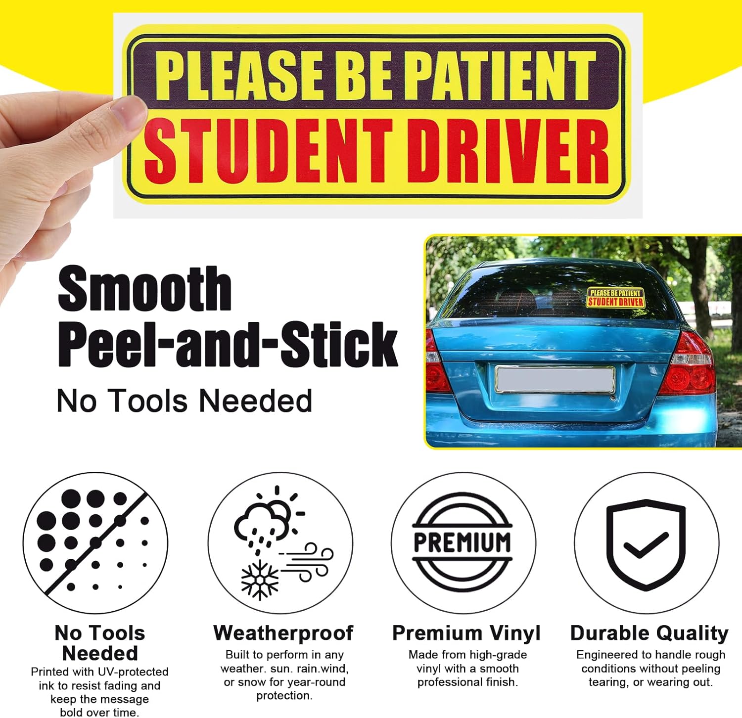 4PCS Student Driver Sticker for Car,Non-Magnetic Student Driver Bumper Sticker - Waterproof & Long Lasting V1258-DP02-A-570