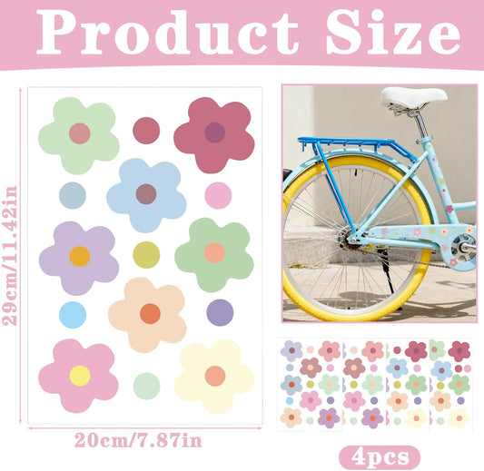 4 Sheets Flower Bike Stickers, Waterproof Wall Decals Colorful Daisy Cute Y2k Stickers for Home Car V1258-DP02-A-571