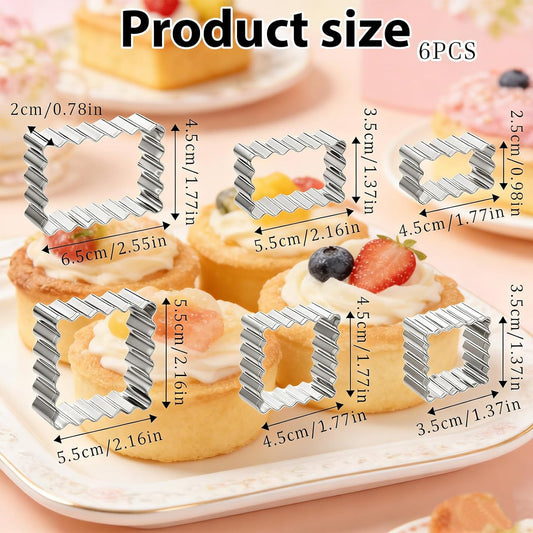 6 Pcs Scalloped Cookie Cutter Set, Square Cookie Cutter, Wavy Rectangle Cookies Cutters Set Scalloped Cutters V1258-DP02-A-574
