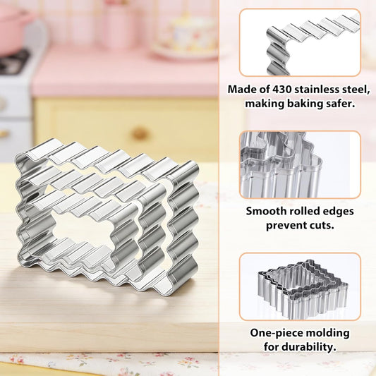 6 Pcs Scalloped Cookie Cutter Set, Square Cookie Cutter, Wavy Rectangle Cookies Cutters Set Scalloped Cutters V1258-DP02-A-574