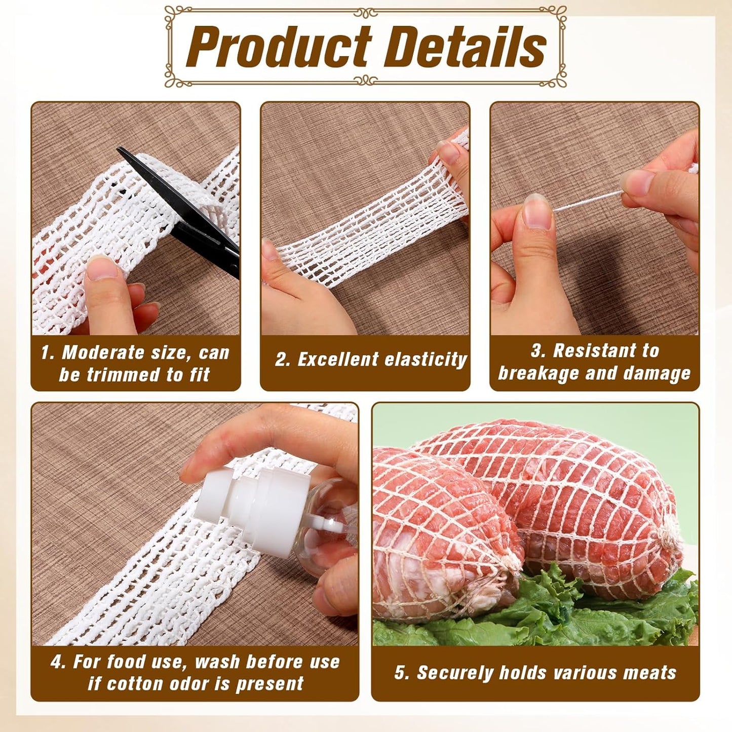 16.4ft Meat Netting, Size 18 Meat Netting Roll Elastic Smoked Meat Poultry Ham Netting Meat Butcher Twine Net V1258-DP02-A-576