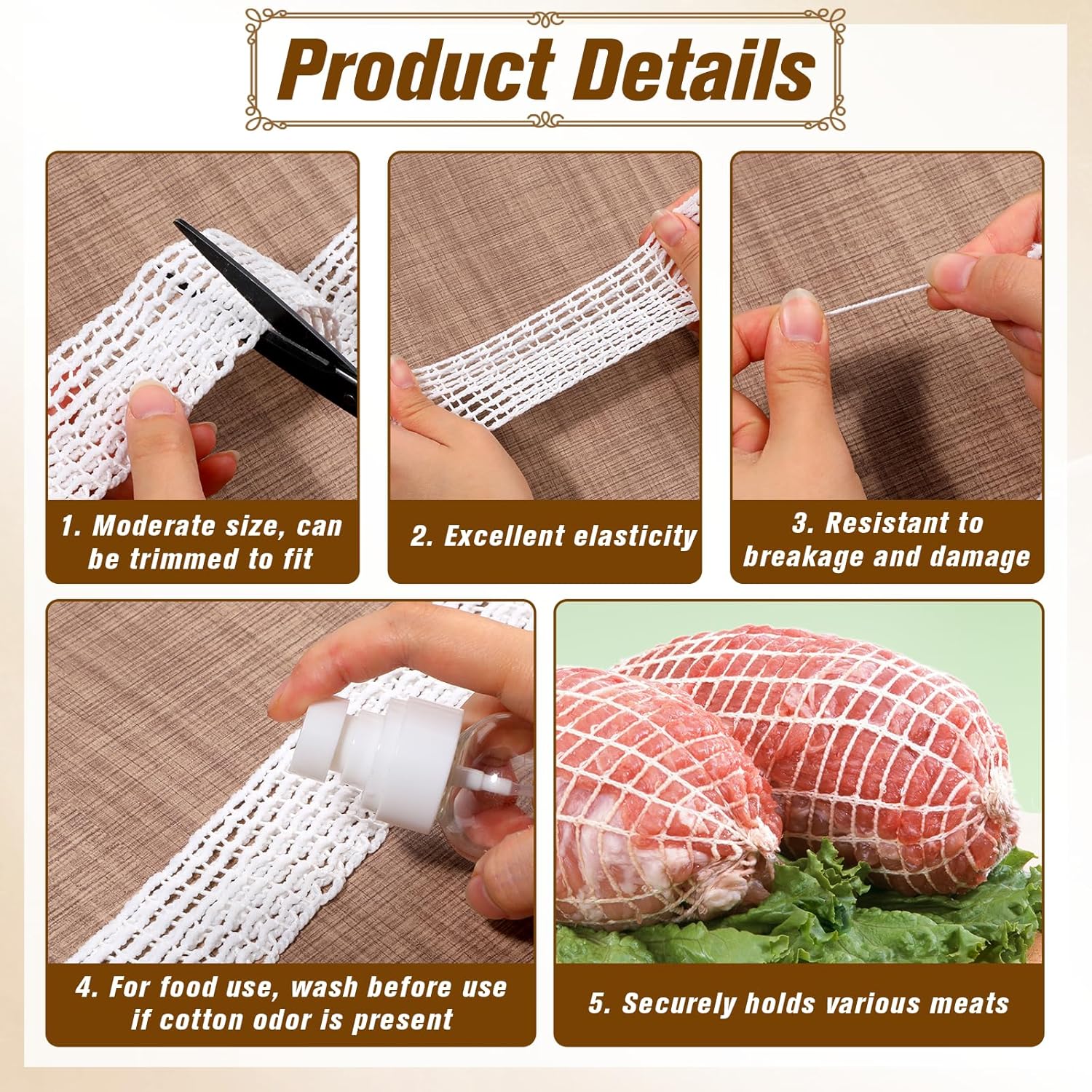 16.4ft Meat Netting, Size 18 Meat Netting Roll Elastic Smoked Meat Poultry Ham Netting Meat Butcher Twine Net V1258-DP02-A-576