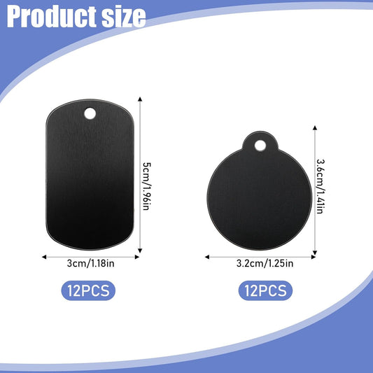 24 Pcs Metal Stamping Blanks Black Aluminum Tags for Stamping, 2 Shapes Engraving Blanks Keychain Dog Tag V1258-DP02-A-578