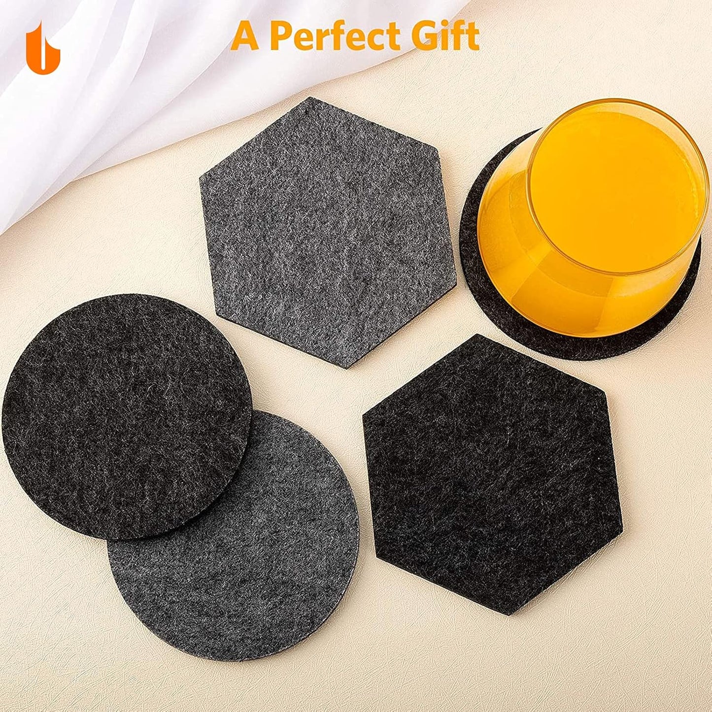 6 PCS Coasters, Eco-Friendly 100% Biodegradable Absorbent Felt Coasters for Drinks Bar Home, 4 Inch (Black V1258-DP02-A-58