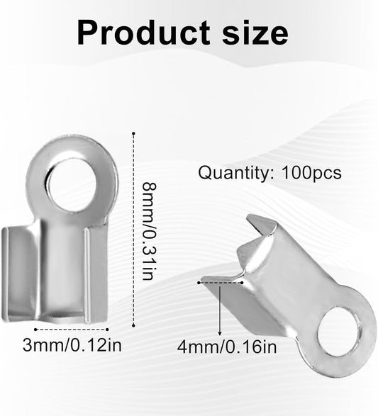 Vin Beauty 100 Pieces Fold Over Cord Ends Stainless Steel Cord Crimp End Tips Fold-Over End Caps Leather V1258-DP02-A-580