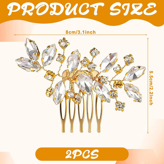 2 Pcs Bridal Hair Comb Gold Hair Piece Accessory Gold Rhinestone Hairs Accessories Golden Hairs Piece Sparkle V1258-DP02-A-591
