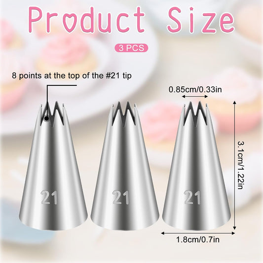 3 Pcs Open Star Cake Decorating Tip #21, Icing Piping Tip for Frosting, Open Star Icing Tips for Cake V1258-DP02-A-592