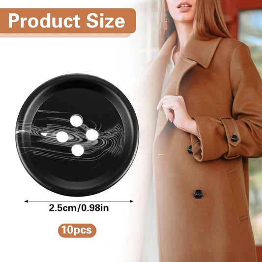 10 Pcs Large Black Buttons 1 Inch Black Buttons for Sewing 4 Hole Flatback 25mm Big Round Resin Coat Button V1258-DP02-A-599