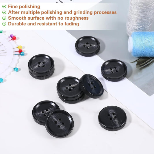 10 Pcs Large Black Buttons 1 Inch Black Buttons for Sewing 4 Hole Flatback 25mm Big Round Resin Coat Button V1258-DP02-A-599