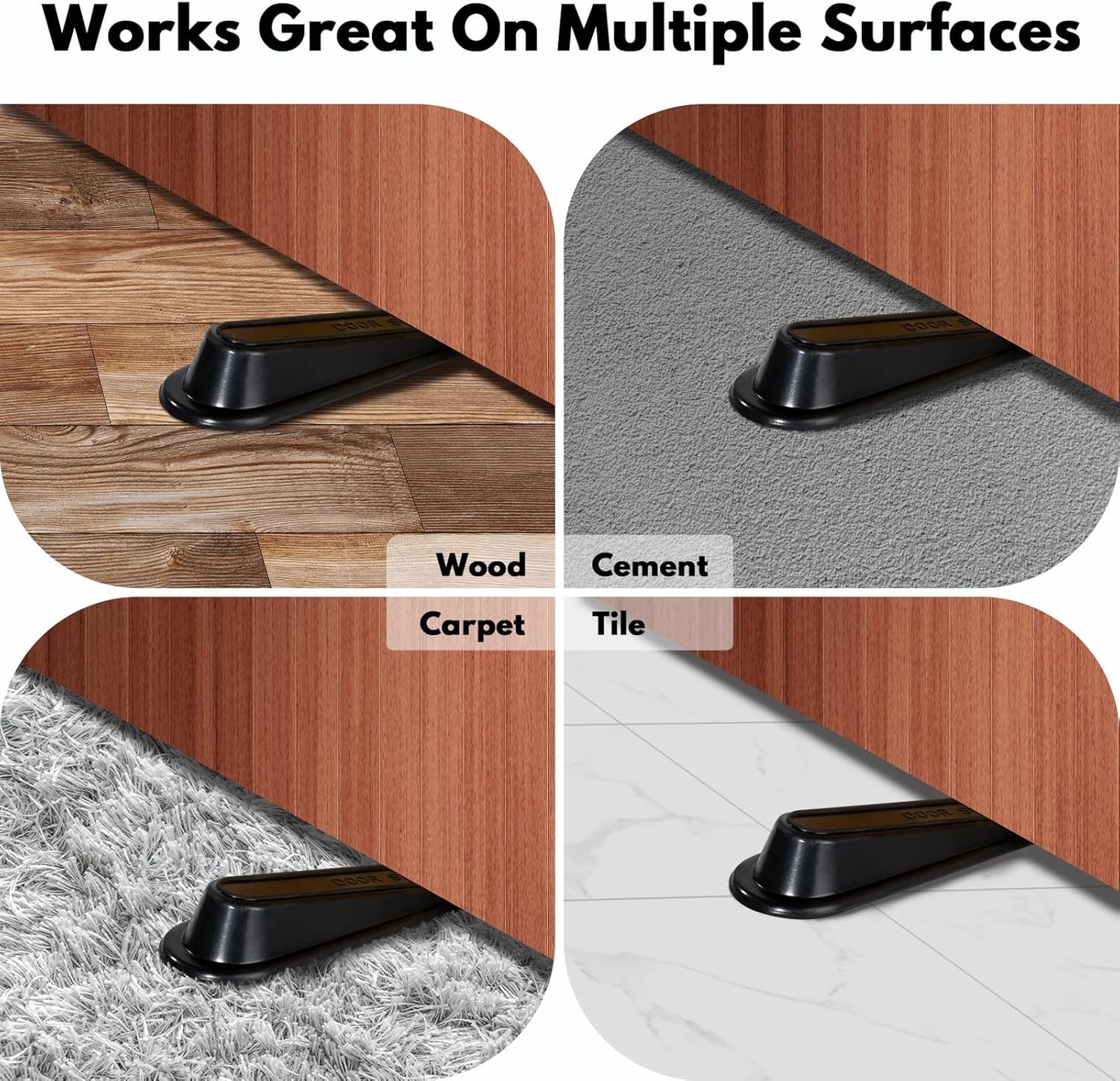 Heavy Duty Rubber Door Stopper Wedge Sturdy and Stackable Door Stop, Multi Surface Design, Fit for Gaps up to V1258-DP02-A-60