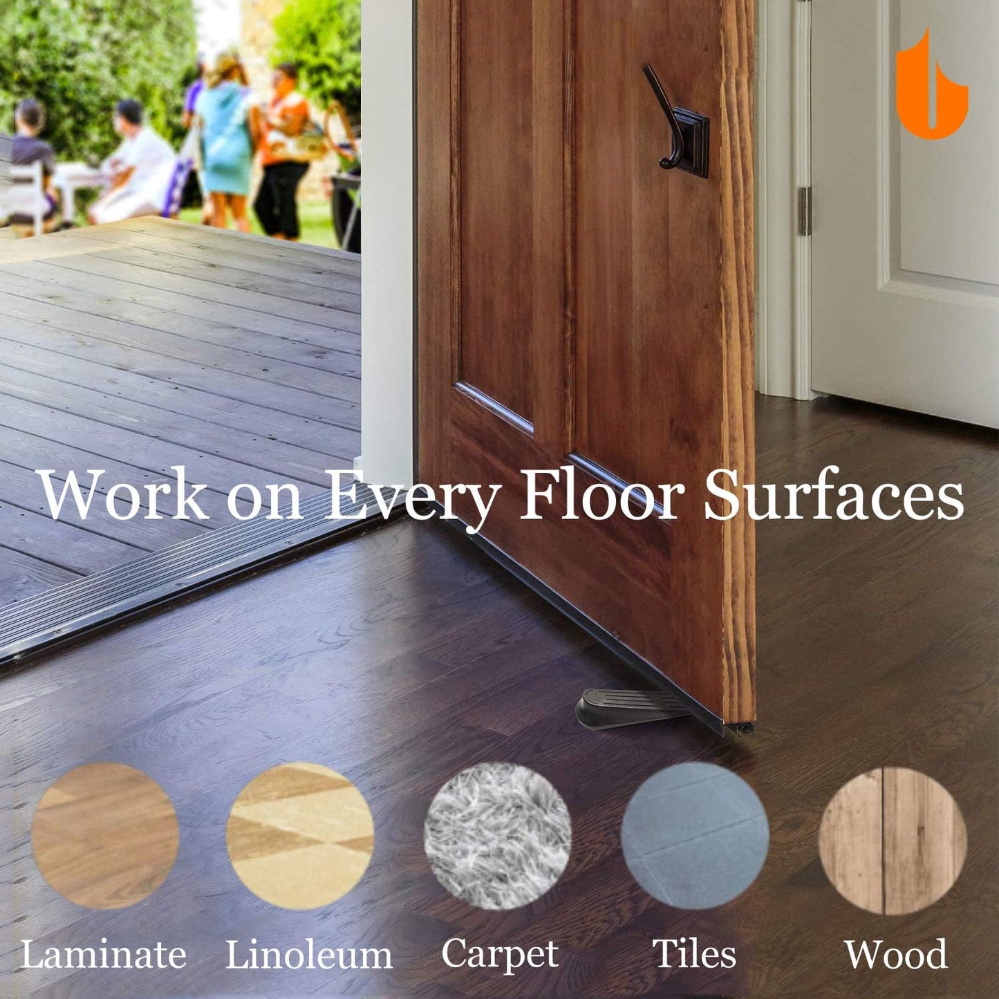 Heavy Duty Rubber Door Stopper Wedge Sturdy and Stackable Door Stop, Multi Surface Design, Fit for Gaps up to V1258-DP02-A-60
