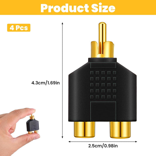 4 Pcs RCA Y Splitter Plug Adapter 2 Female to 1 Male for Audio Video Av Tv Cable Convert, Just Plug and Play V1258-DP02-A-609