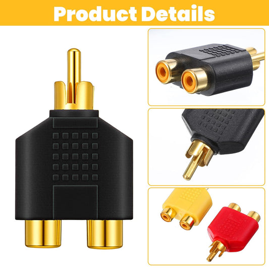 4 Pcs RCA Y Splitter Plug Adapter 2 Female to 1 Male for Audio Video Av Tv Cable Convert, Just Plug and Play V1258-DP02-A-609