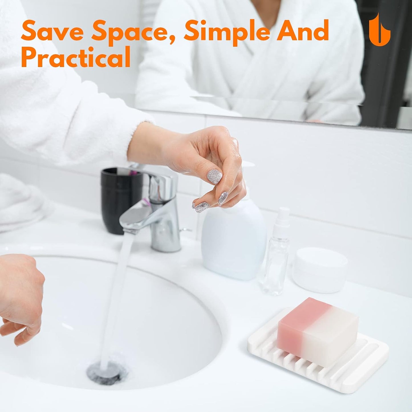 Soap Dish Shower Waterfall Soap Tray Holder for Bathroom, Kitchen, Counter Top, Flexible Silicone, Keep Soap V1258-DP02-A-61