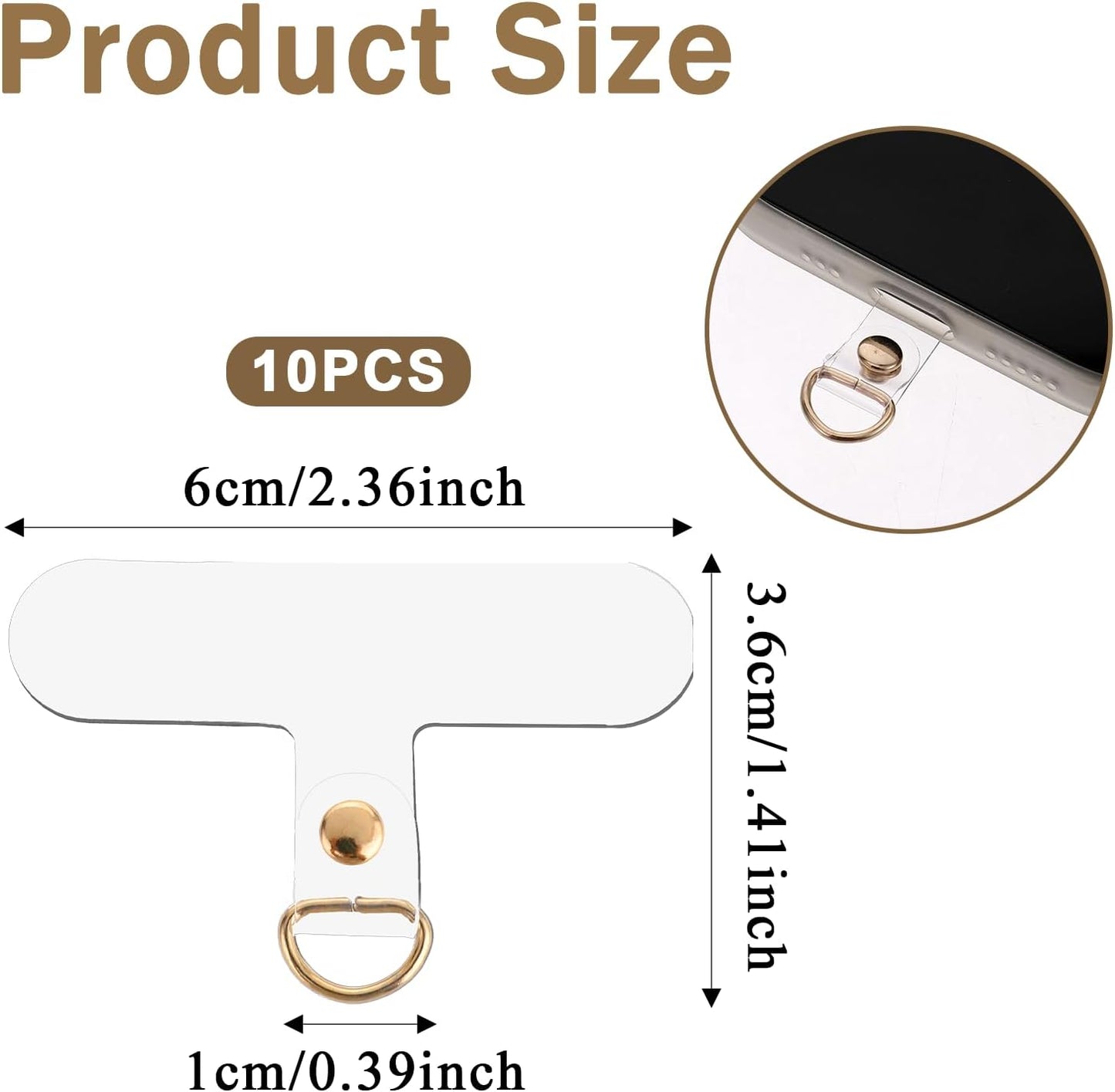 Vin Beauty 10 Pack Universal Gold Phone Tether Tab, Phone Lanyard Tab Without Adhesive, Tether Tabs for Cell V1258-DP02-A-611