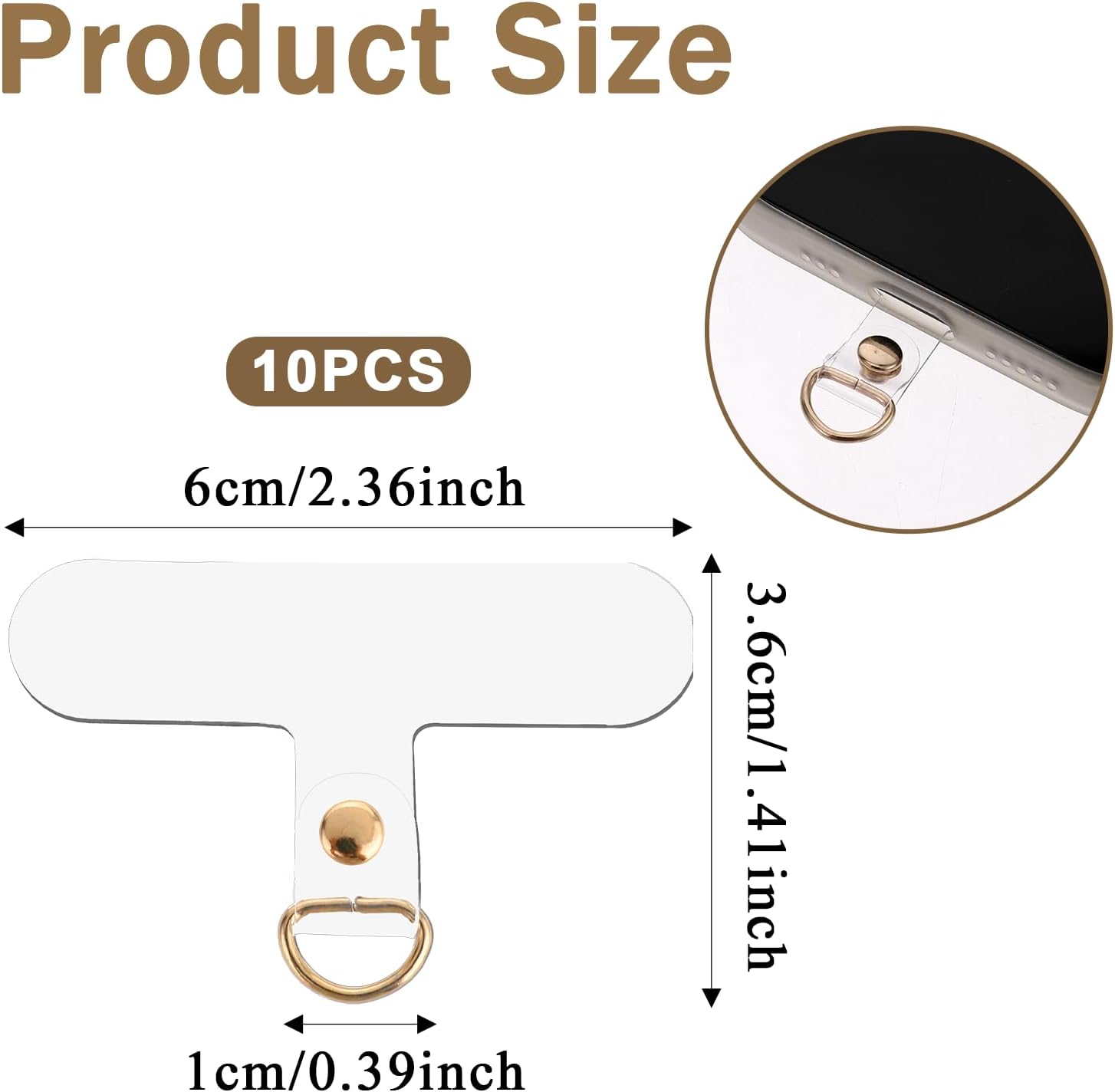 Vin Beauty 10 Pack Universal Gold Phone Tether Tab, Phone Lanyard Tab Without Adhesive, Tether Tabs for Cell V1258-DP02-A-611