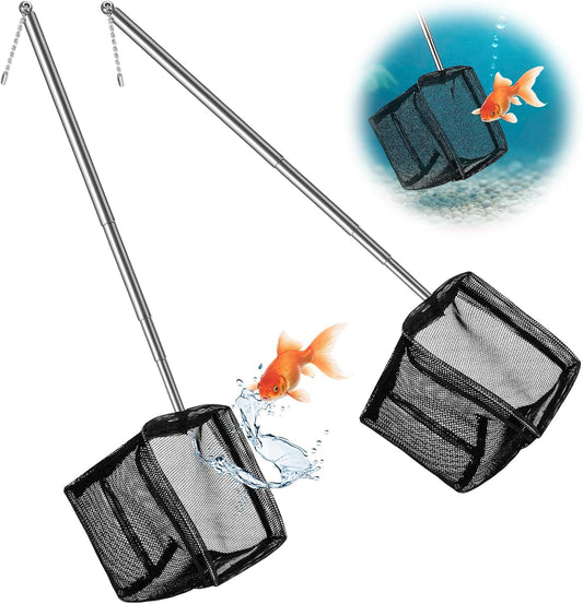 2 Pack 3 Inch Aquarium Net Small Fish Net Black Aquarium Shrimp Nets with Extendable Stainless Steel Handle V1258-DP02-A-615