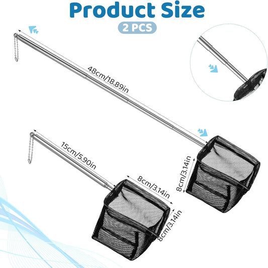 2 Pack 3 Inch Aquarium Net Small Fish Net Black Aquarium Shrimp Nets with Extendable Stainless Steel Handle V1258-DP02-A-615