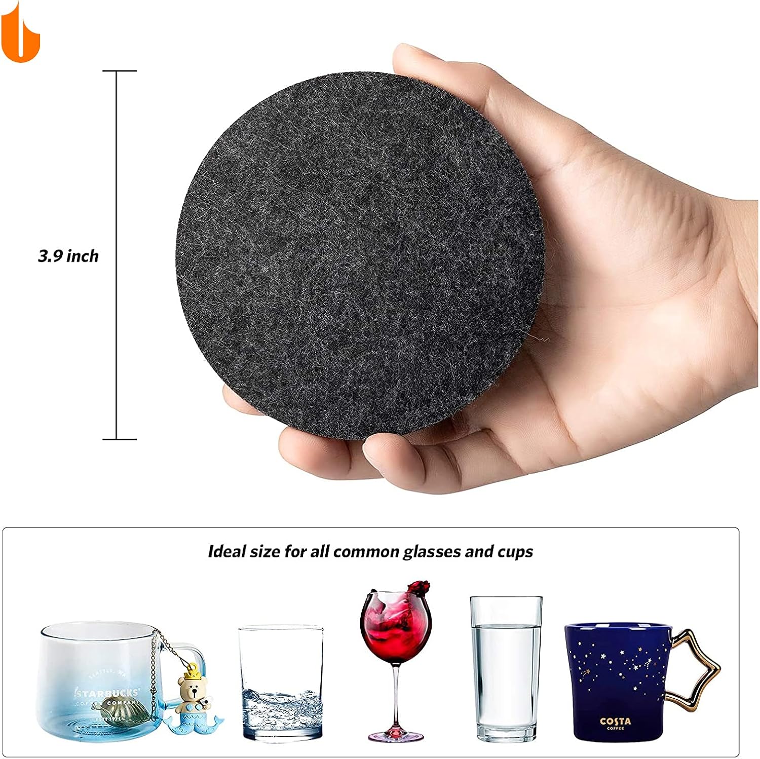 4 PCS Coasters, Eco-Friendly 100% Biodegradable Absorbent Felt Coasters for Drinks Bar Home, 4 Inch (Black V1258-DP02-A-62