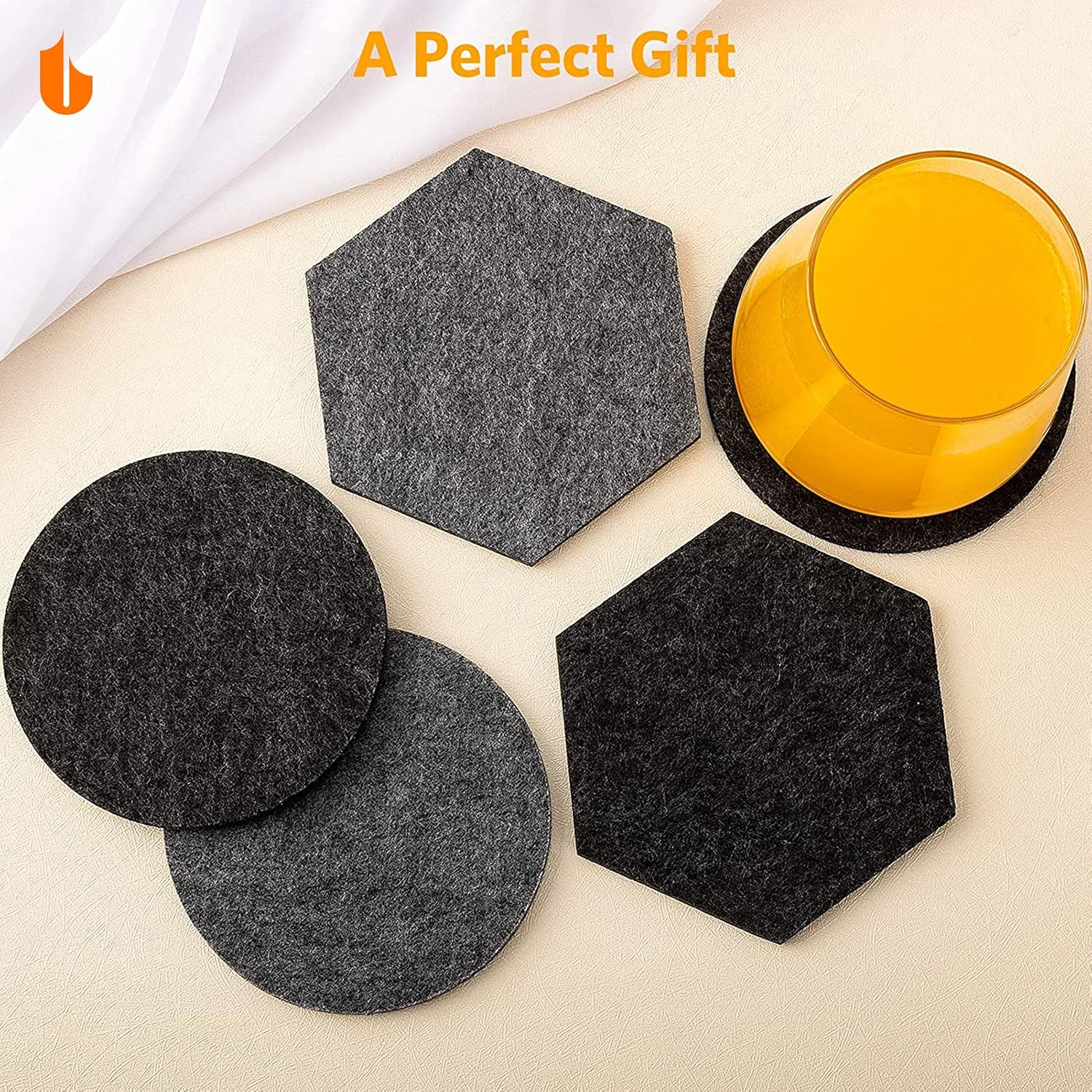 4 PCS Coasters, Eco-Friendly 100% Biodegradable Absorbent Felt Coasters for Drinks Bar Home, 4 Inch (Black V1258-DP02-A-62