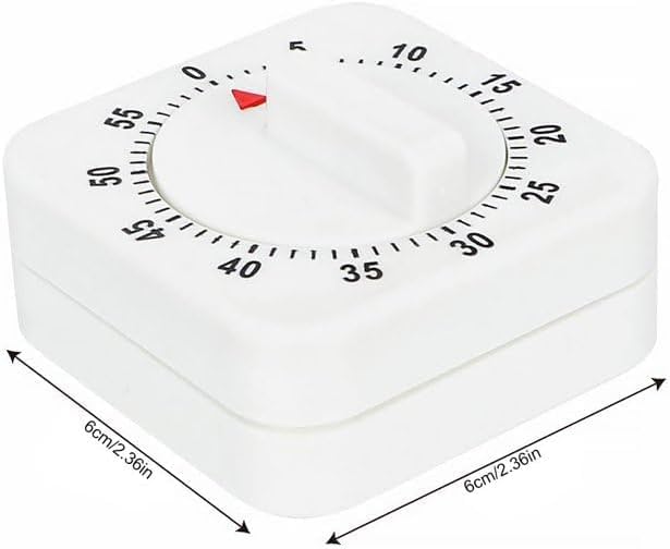White Timer Clock Square 60-Minute Mechanical Kitchen Timer Wind up Visual Cooking Clock with Loud Alarm No V1258-DP02-A-628