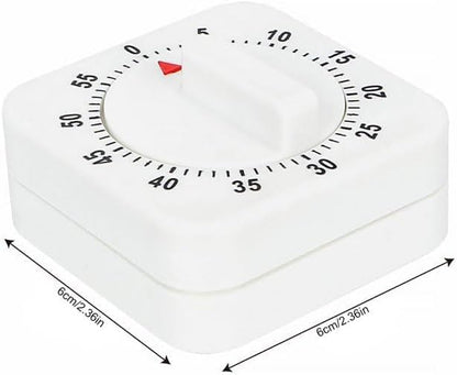 White Timer Clock Square 60-Minute Mechanical Kitchen Timer Wind up Visual Cooking Clock with Loud Alarm No V1258-DP02-A-628