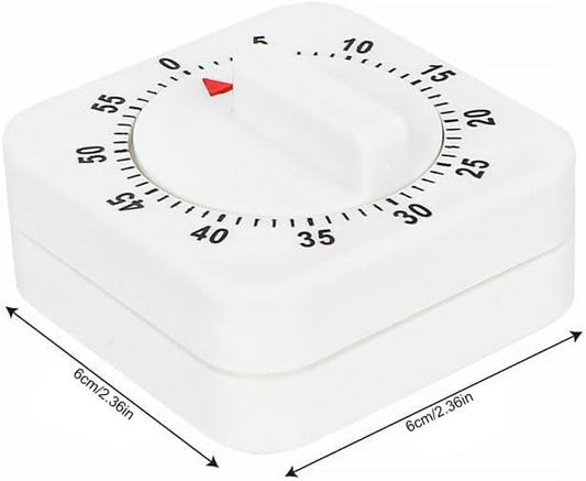 White Timer Clock Square 60-Minute Mechanical Kitchen Timer Wind up Visual Cooking Clock with Loud Alarm No V1258-DP02-A-628