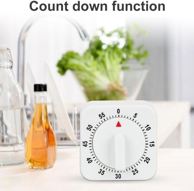 White Timer Clock Square 60-Minute Mechanical Kitchen Timer Wind up Visual Cooking Clock with Loud Alarm No V1258-DP02-A-628